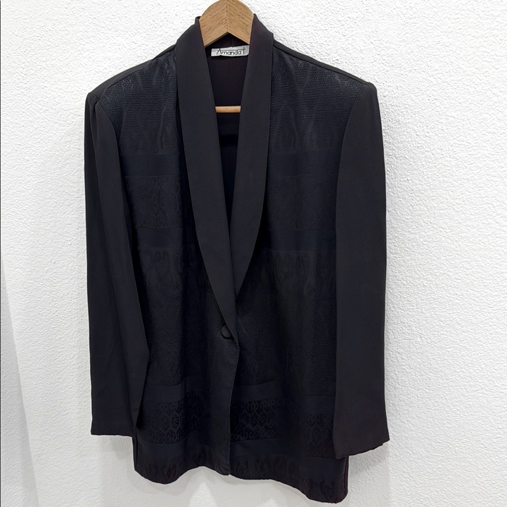 Elegant Black Blazer with overlaid Lace panels M